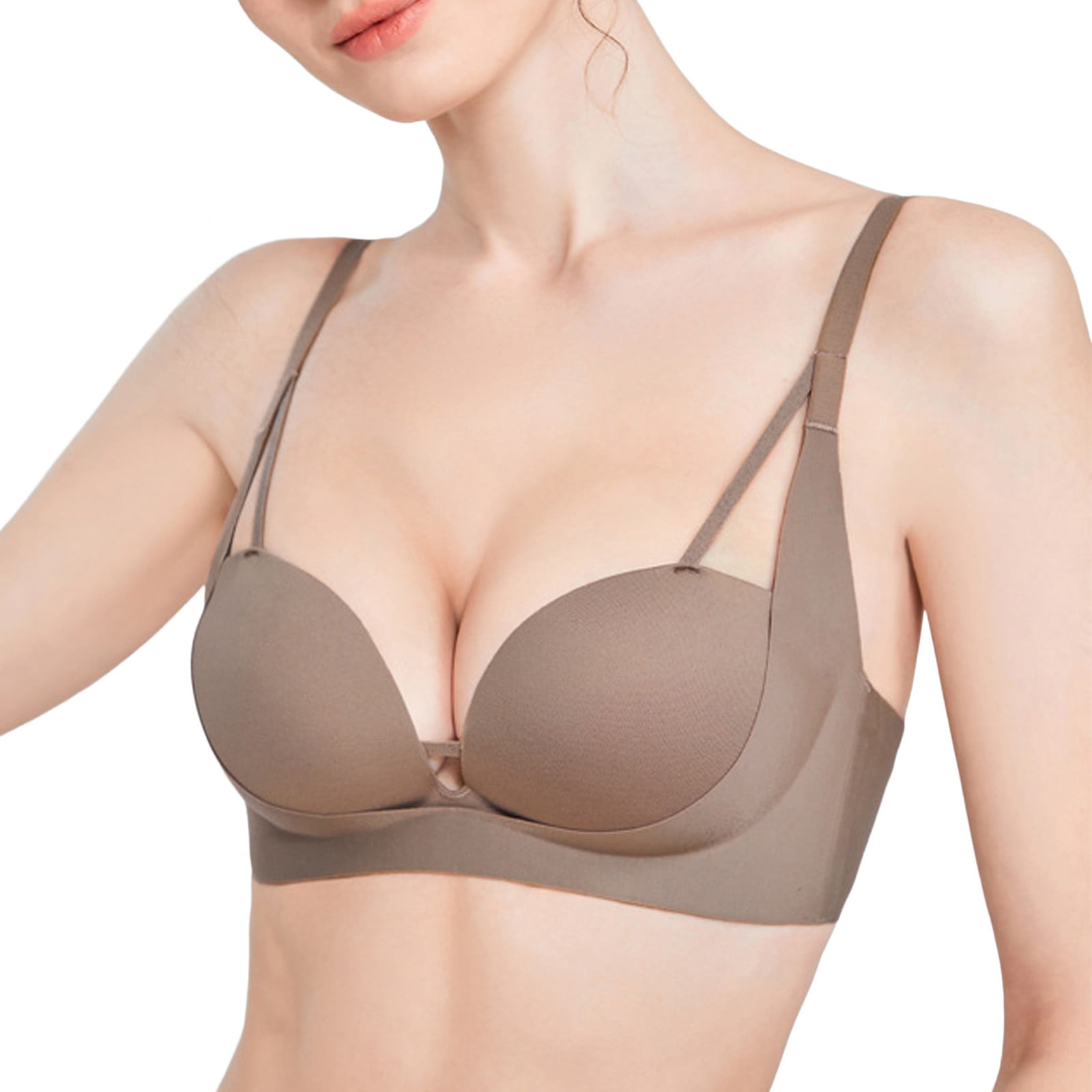 CLZOUD Bras for Women Full Coverage Push Up Finger Cup Small Chest Special  Seamless Underwear Women's Push Up No Steel Ring Bra Coffee B 