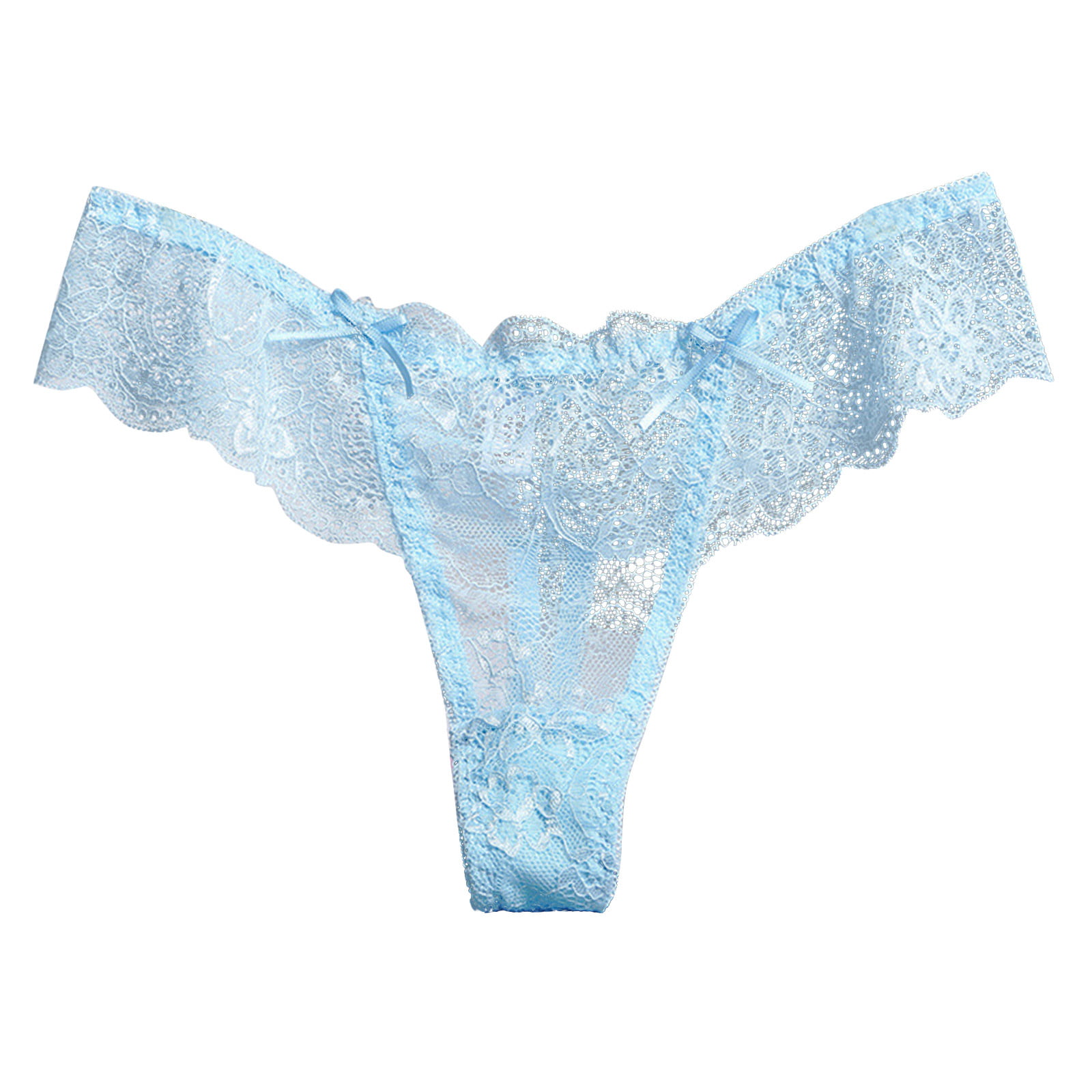 CLZOUD Cheeky Plus Size Brief Blue Nylon,Spandex Women Stretch G String  Panty Lace Trim 5 Colors Comfy Underwear L 