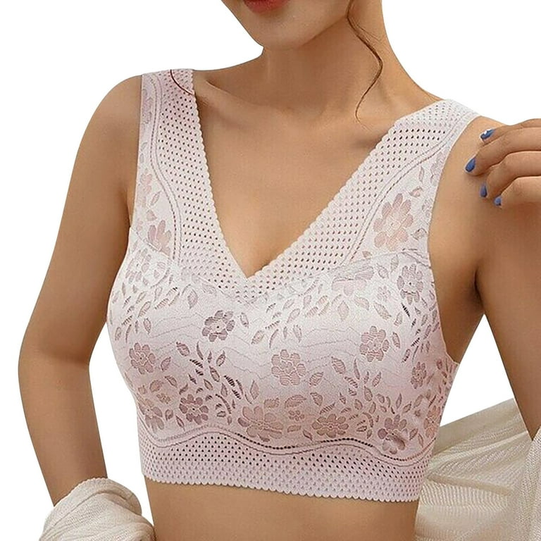 CLZOUD Comfort Shaping Bra Pink Nylon,Spandex Beautiful Back Breathable  Thin Bras for Women Seamless Lace Sports Bra for Women