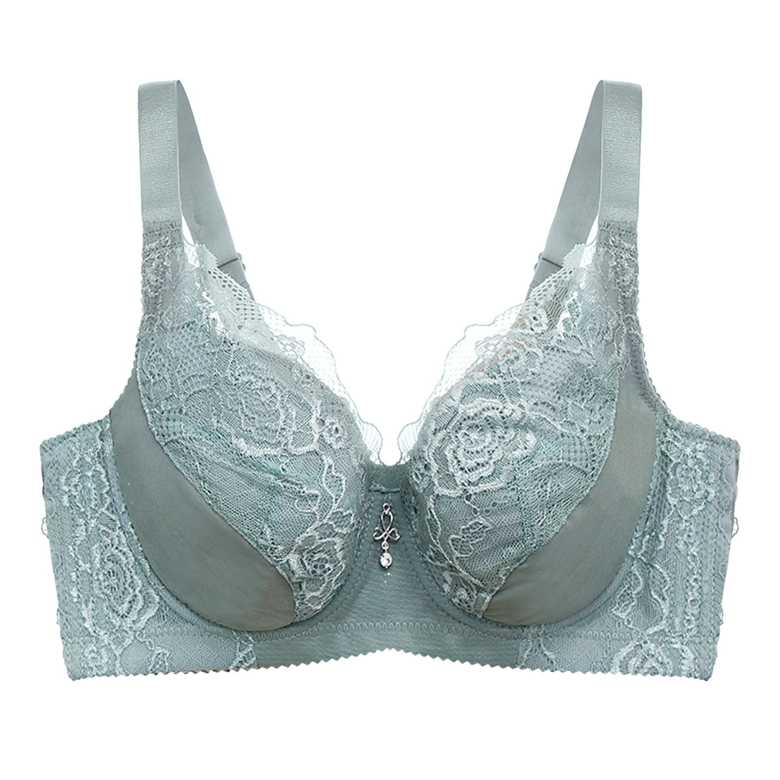 CLZOUD Comfortable Bras Green Lace Women with Steel Rings Large