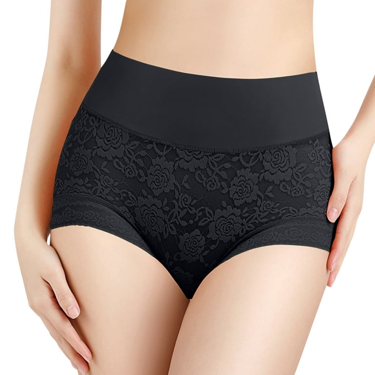 CLZOUD Fit for Plus Size Underwear Black Polyester Spandex Womens High  Waisted Lace Body Fitting Underwear Comfortable Large Underwear M