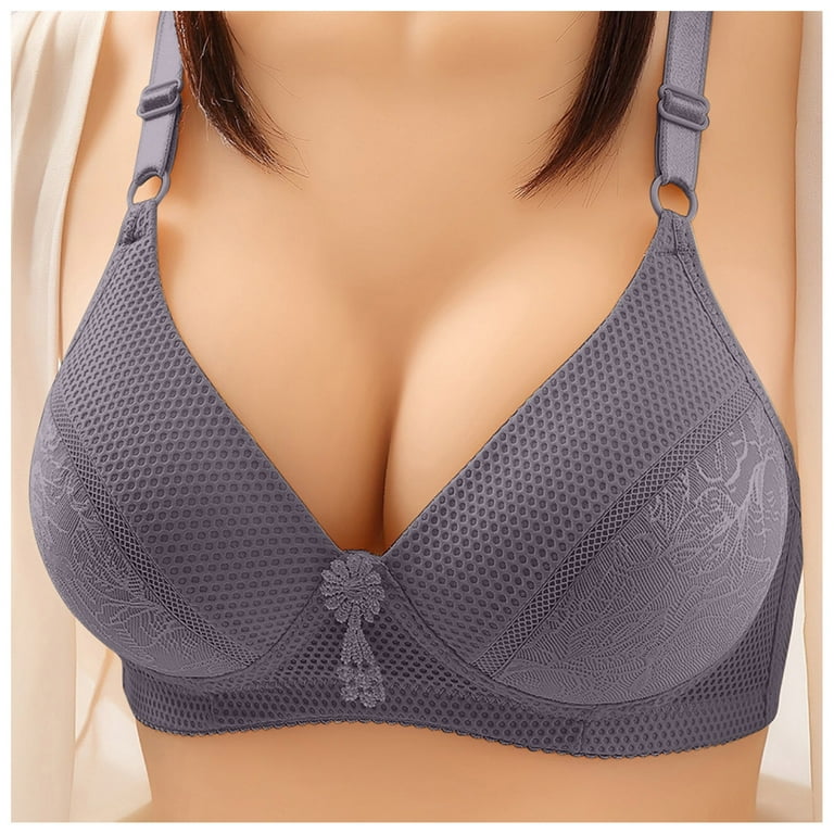 Plus Size Bras for Women Wire-Free Push-Up Bralettes Lace Grey 85B 