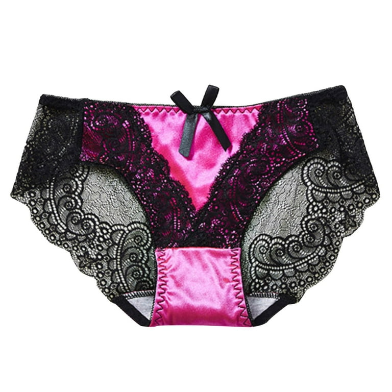 CLZOUD Ladies Underpanty Hot Pink Lace Lace Underwear for Women Retro Satin  Hollowed Out Transparent Mesh Seamless Waist Pack Triangle Pants Women  Underwear L 