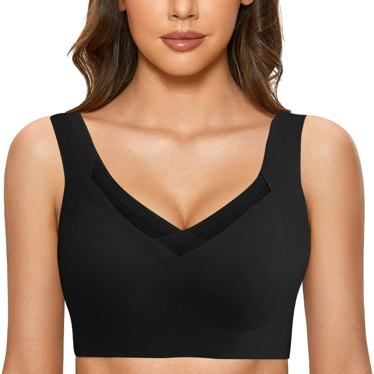 CLZOUD Lively Bras for Women Black Polyester,Spandex Women Deep Cup Bra  Plus Size Thin Functional Bra Seamless Underwired Bra Deep Neck Bra for