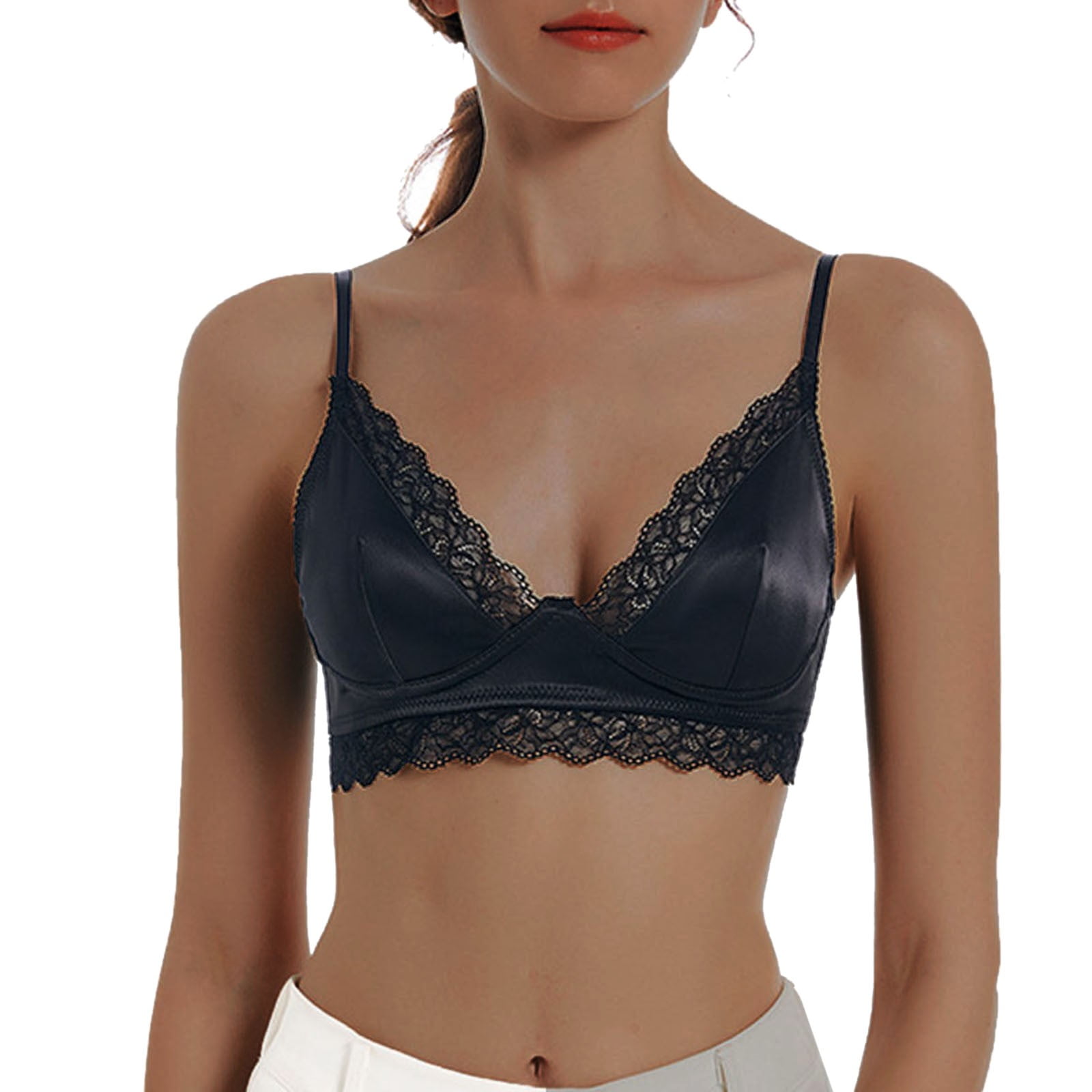 CLZOUD Lively Bras for Women French Silk Satin Lace Gathered Bra