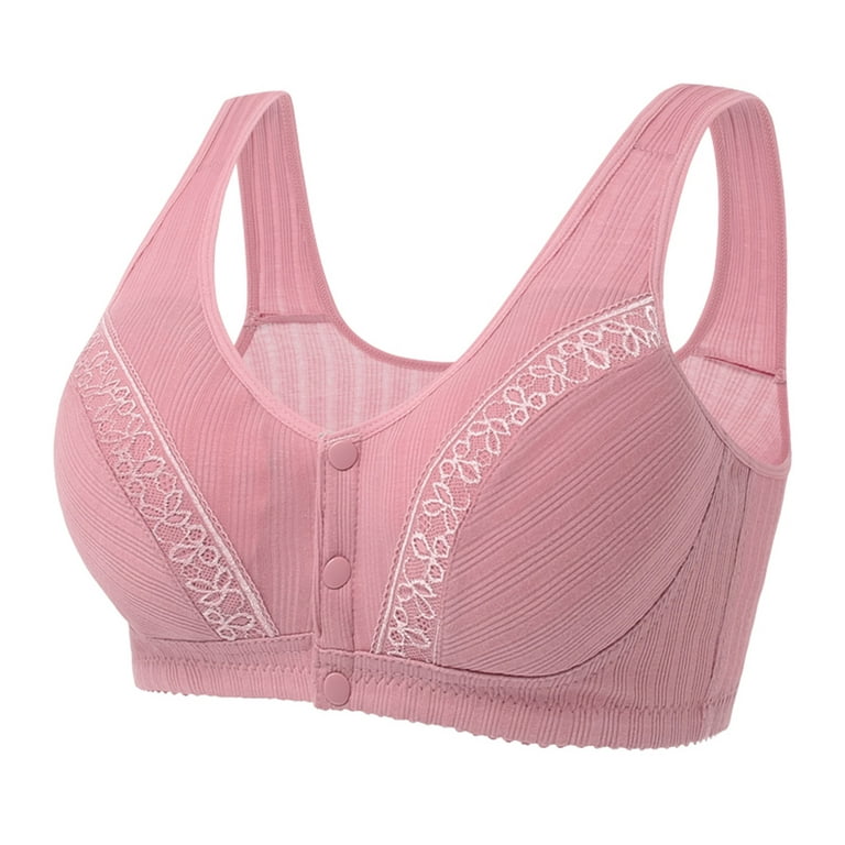 CLZOUD Lively Bras for Women Pink Cotton Women Lace Front Button Shaping  Cup Adjustable Shoulder Strap Large Size Underwire Bra 36