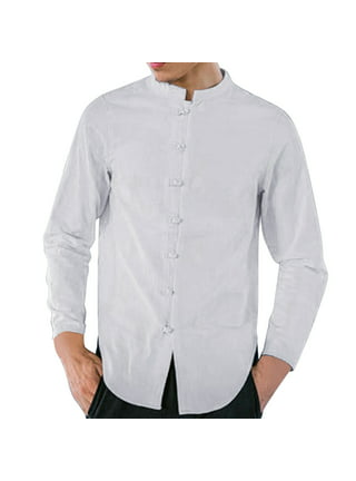Mens Yoga Shirts Chinese Collared in White