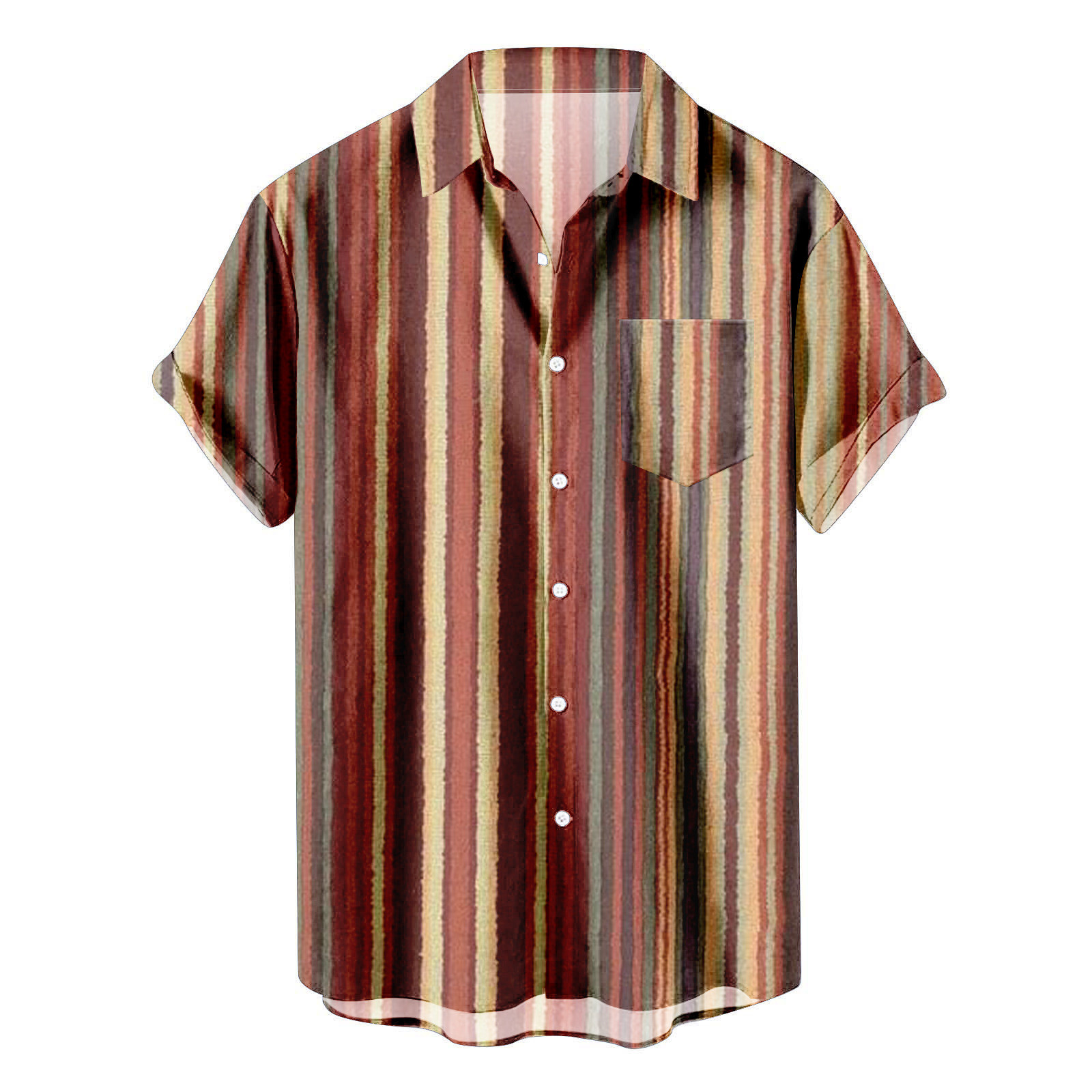 CLZOUD Mens Casual Shirts Brown Men's Striped Summer Short Sleeve