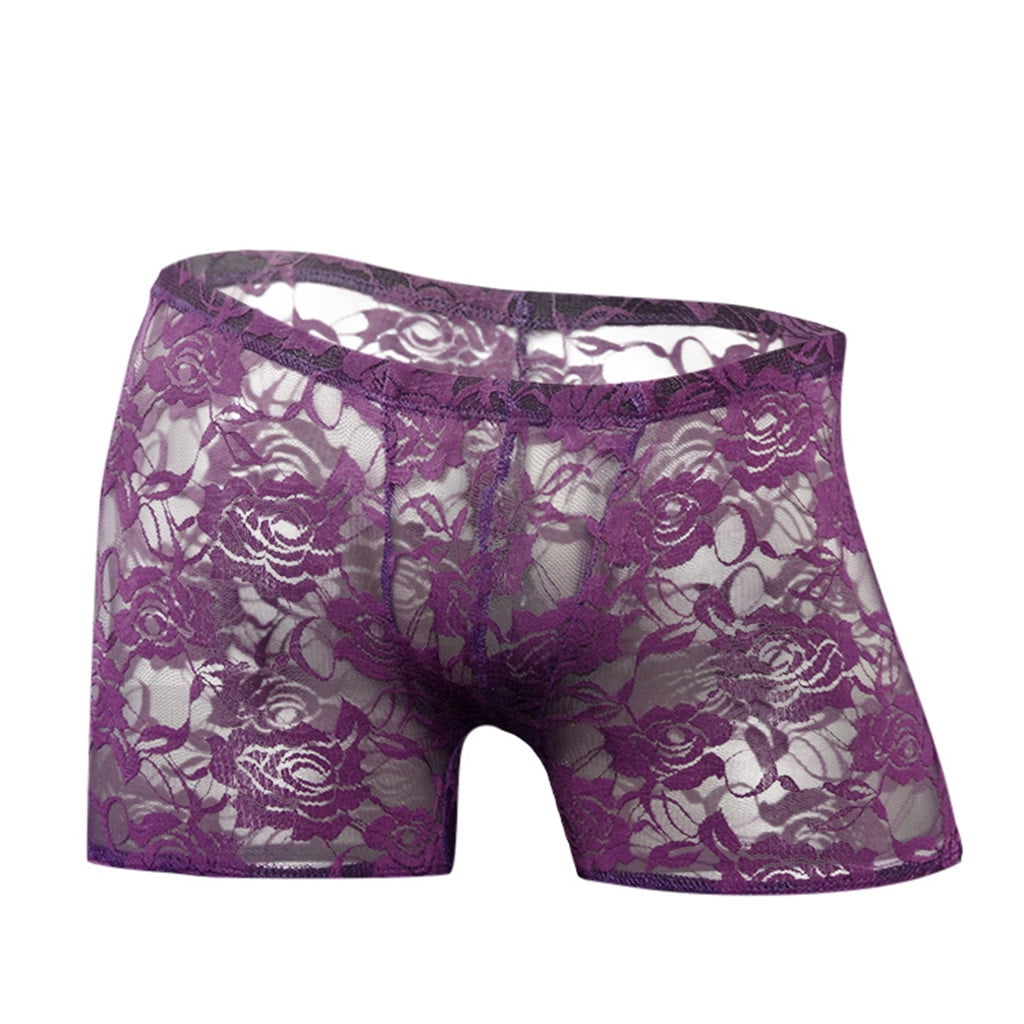 CLZOUD Mens See Through Underwear Purple Spandex Men's Underwear Rose