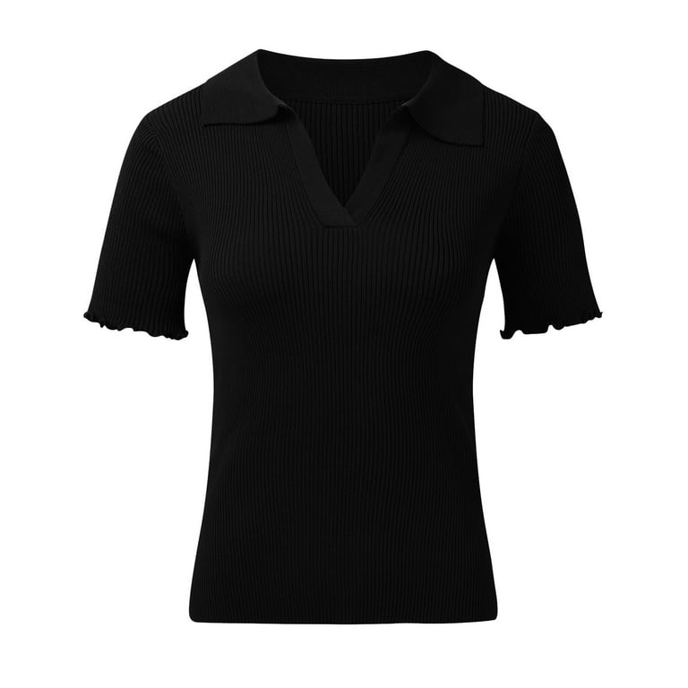 CLZOUD Plus Size T Shirts for Women Black Polyester,Spandex Womens Short  Sleeve Collared Shirts Summer Tunic Tops for Casual Xxl 