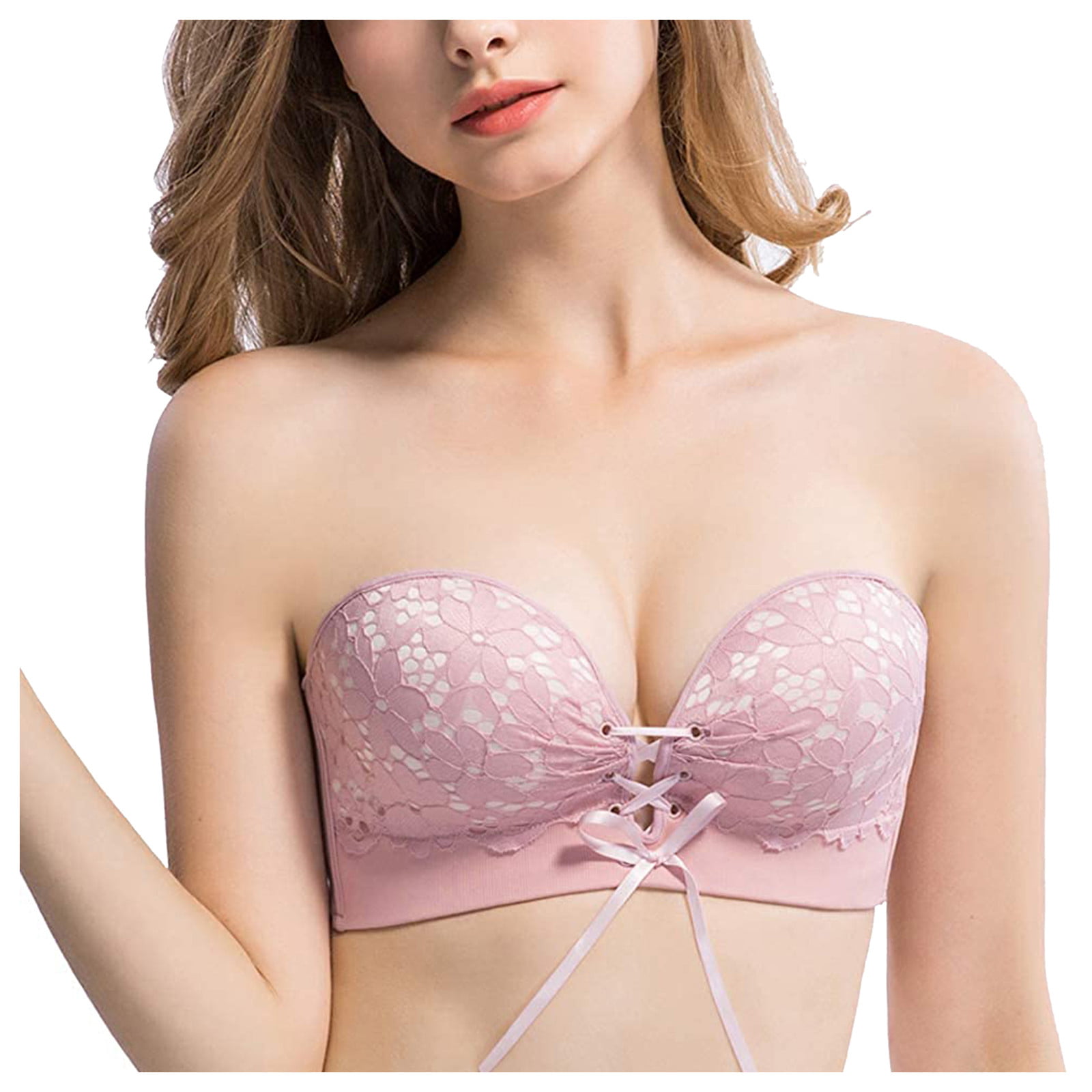 CLZOUD See Through Lingerie for Women Naughty Pink Push Lift Bra Instant Up  Strapless Silicone Women