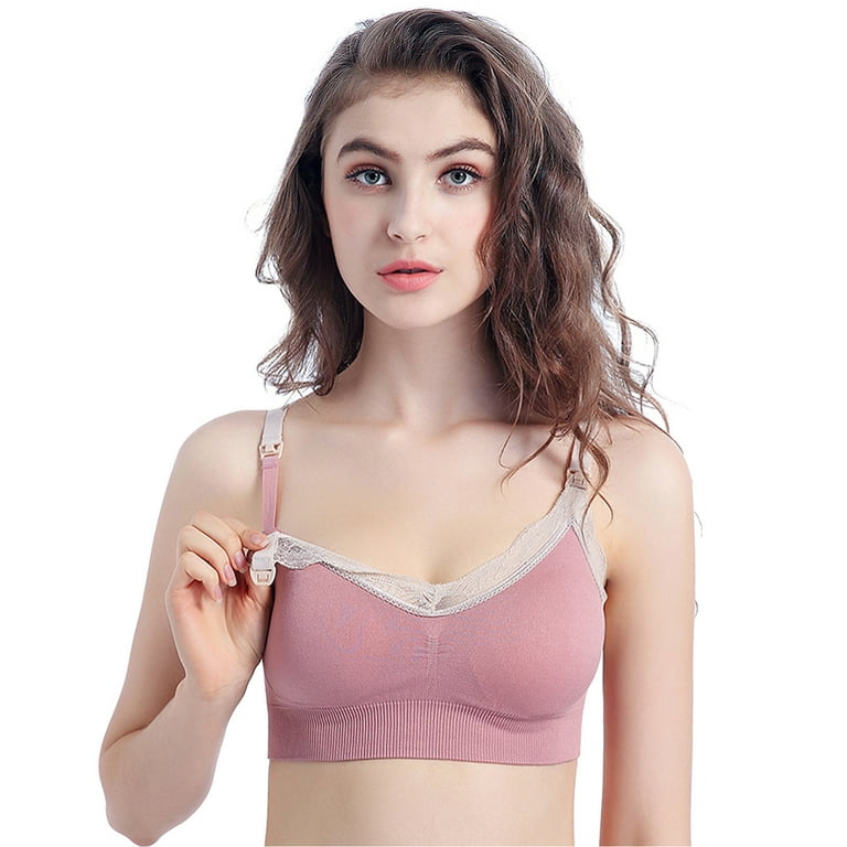 CLZOUD Comfortable Bra for Women Pink Nylon,Spandex Womens Lace Bra No Wire  Comfort Sleep Bra Plus Size Workout Activity Bras with Non Removable Pads