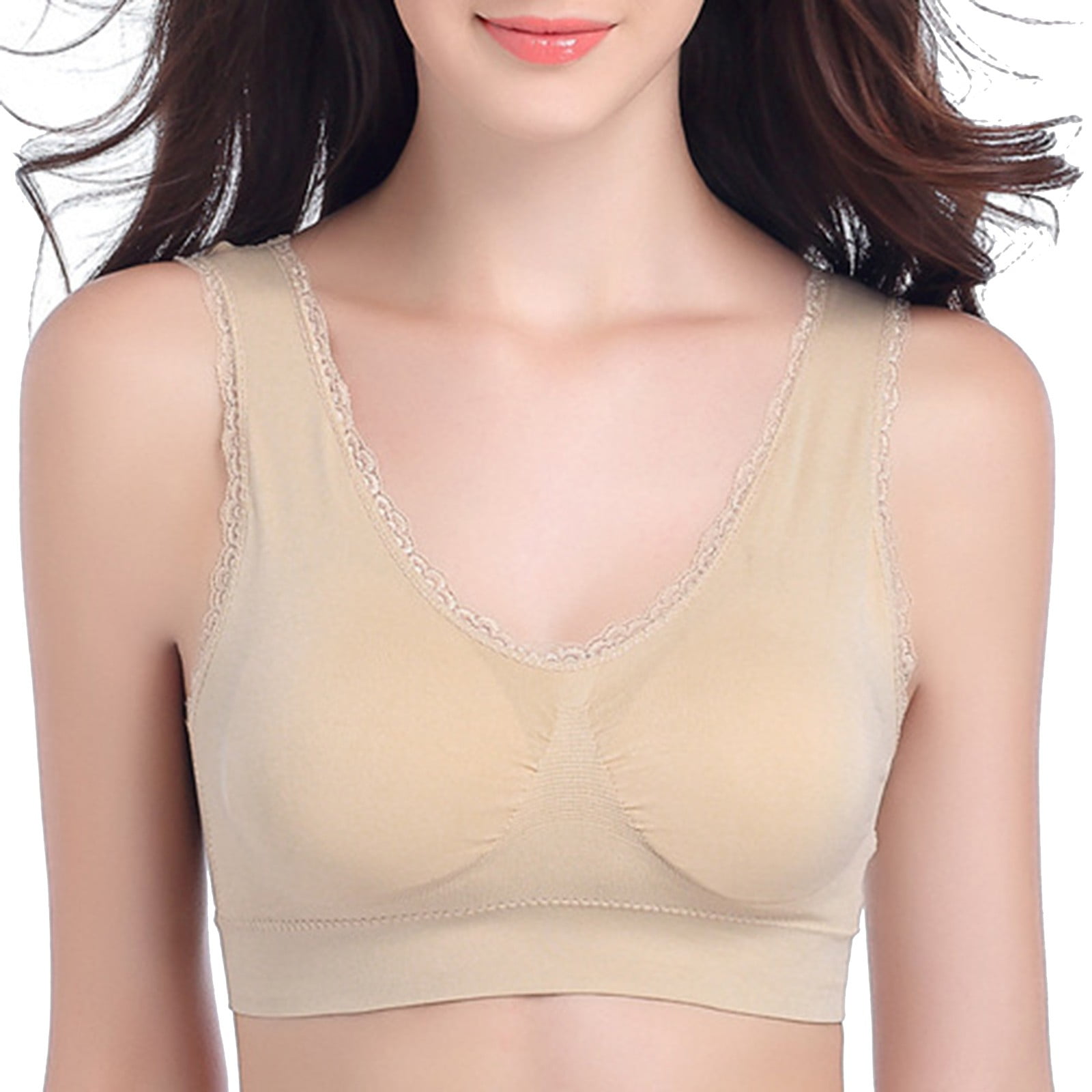CLZOUD Wide Band Bras for Women Beige Women's Spring Classic foreign Trade  Bra Comfort Large Lace Seamless Sports Bra Xl 