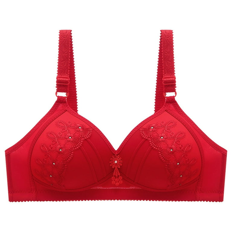 CLZOUD Wide Band Bras for Women Red Polyester,Spandex Push Up Bra for Women  Bras None Underwire Brassiere Xl