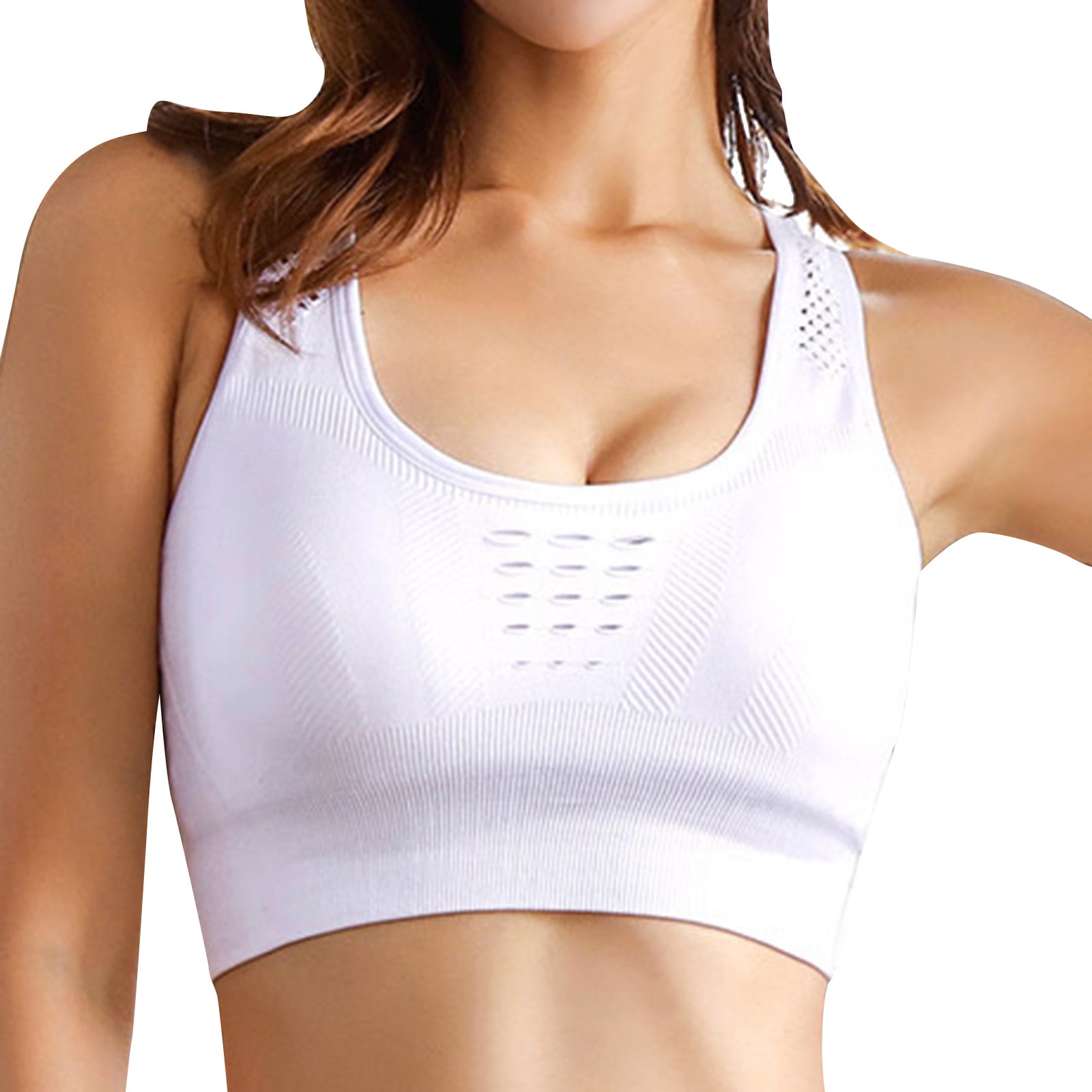 CLZOUD Wide Band Bras for Women White Women Sports Bras Strappy Padded  Medium Support Yoga Bra Workout Bra Workout Tops for Women L 