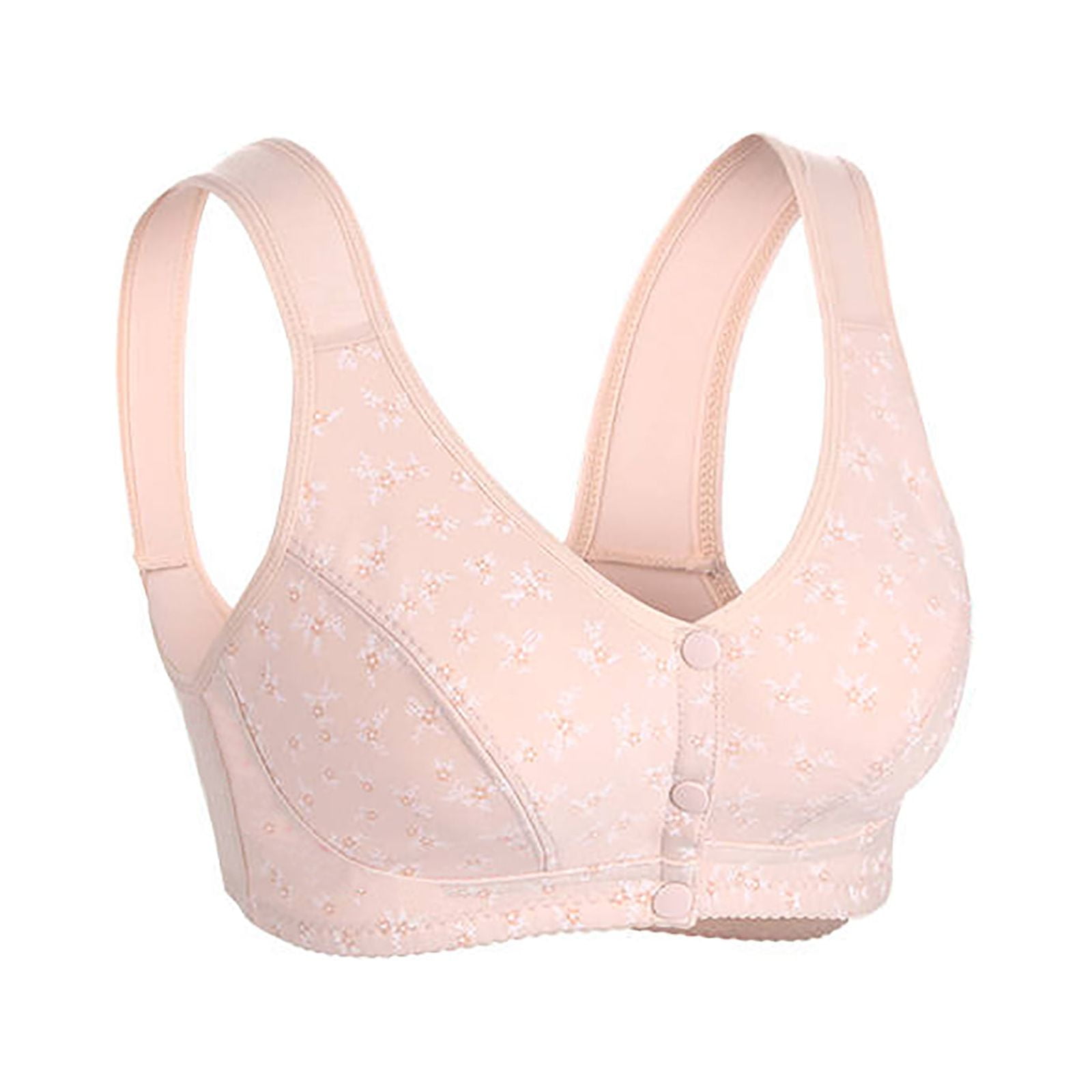 CLZOUD Wide Strap Bras for Women A Cotton Bra without Steel Ring Gathered  Vest Front Button Bra Mother's Large Underwear Women's Pure Cotton Summer