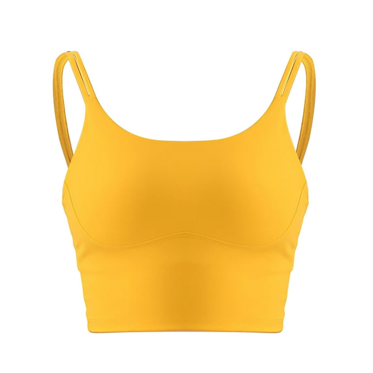 CLZOUD Wide Strap Bras for Women Yellow Sports Bras for Women Quick Dry  Padded Wirefree Workout Crop Tank Tops Yoga Fitness Running Gym M
