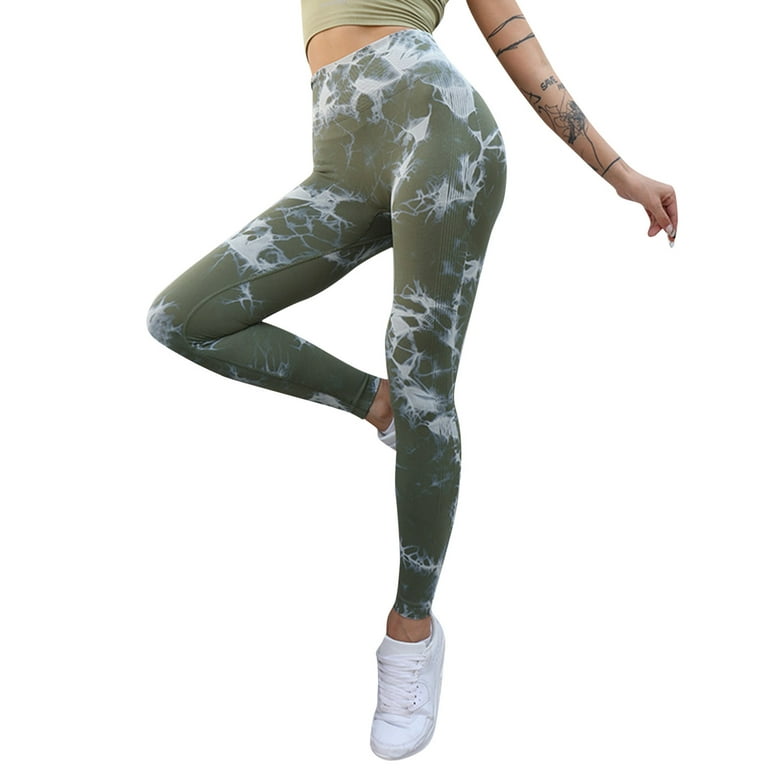 CLZOUD Woman Yoga Pants Army Green Nylon,Spandex Women Seamless Tie Dye and  Tie Float Yoga Workout Pants 