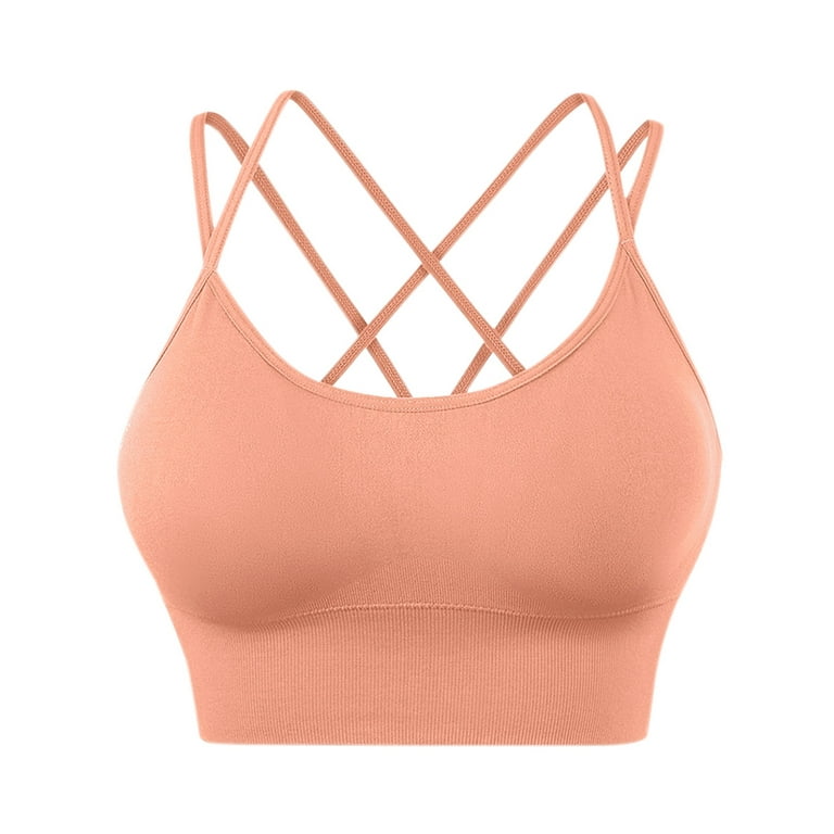 CLZOUD Women's Large Bra Orange Polyester Womens Cross Back Sport Bras  Padded Strappy Criss Cross Cropped Bras for Yoga Workout Fitness Low Impact