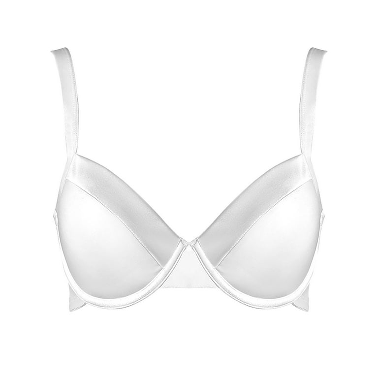 CLZOUD Women's Large Bra Solid Color Underwire Small Chest Beauty Back Bras  Push Up Anti Sag Adjusting Bra White 85C