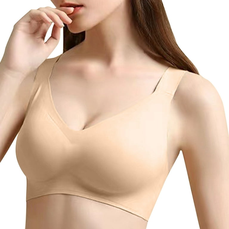 CLZOUD Womens Bras Comfortable Beige Polyester Women Full Cup Thin  Underwear Plus Size Wireless Sports Bra Lace Bra Cover Cup Large Size Vest  Bras Xl 