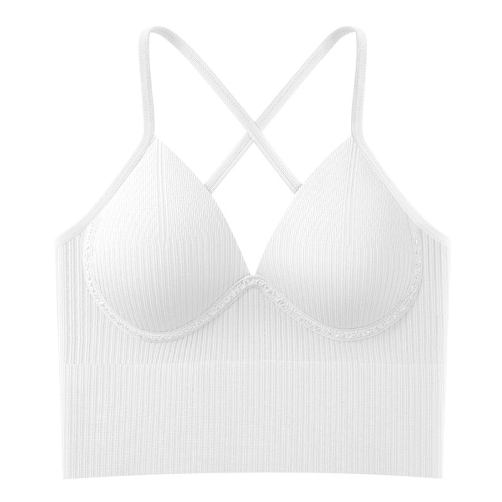 CLZOUD Womens Bras White Nylon,Spandex Women Solid Color Sling Internal Bra  with Chest Pad One Summer Beauty Back Bra 