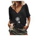 thumbnail image 1 of CLZOUD Womens Summer Shirts Black Womens Print V-neck Tank Tops Short Sleeve Workout Shirts Casual Loose Tees Xxl, 1 of 5