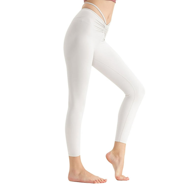 CLZOUD Womens Yoga Pants White Nylon,Spandex Leggings with Pockets for  Women Non See Through Workout High Waisted Running Yoga Pants