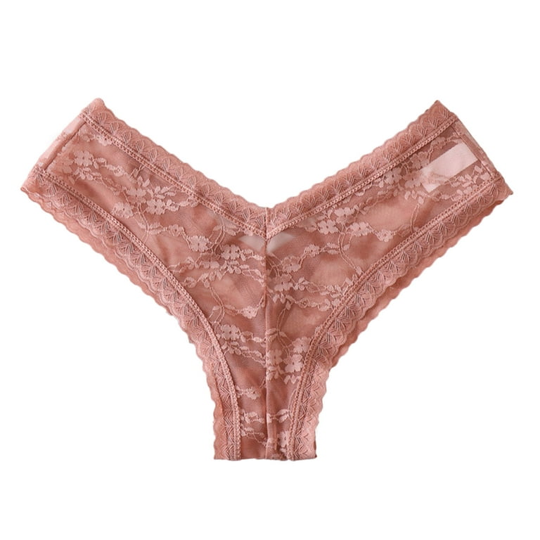 CLZOUD Workout Panties for Women Pink Lace Custom Letter Logo Low Waist  Striped Tangas No Show Bikini Custom Thongs Women Underwear Panties Cotton