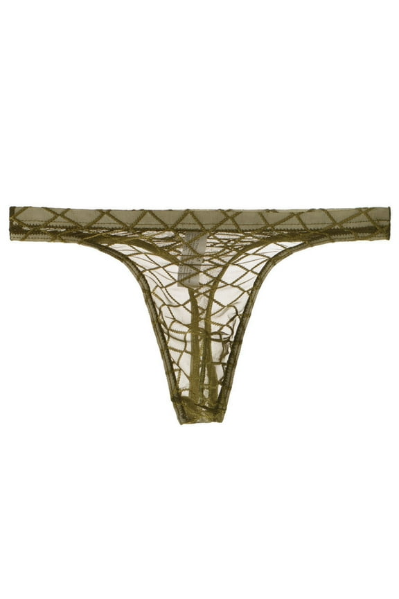 Men's Thong Underwear, Floral Lace Mesh T-Back G-String Bikini Briefs Low Waist Breathable Stretch Panties, No Visible Lines