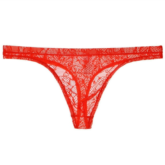 TMOYZQ Men's Thong Underwear, Floral Lace Mesh T-Back G-String Bikini Briefs Low Waist Breathable Stretch Panties, No Visible Lines