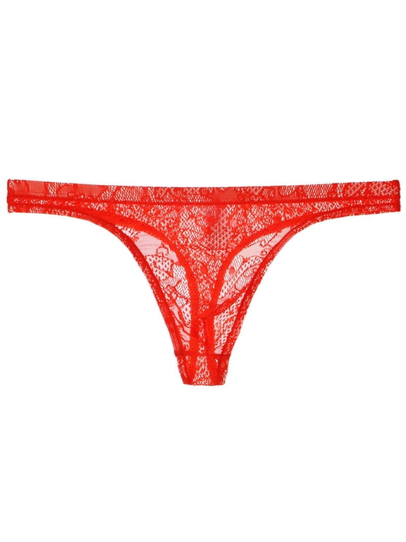 Men's Thong Underwear, Floral Lace Mesh T-Back G-String Bikini Briefs Low Waist Breathable Stretch Panties, No Visible Lines