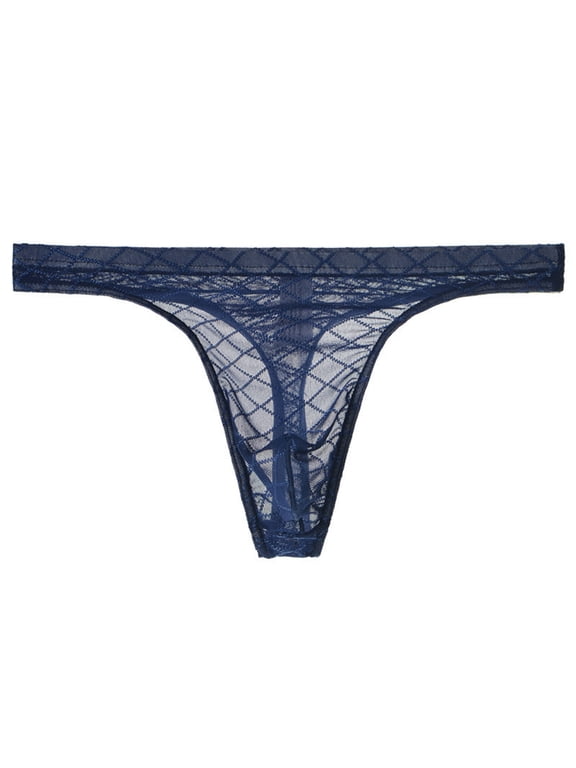 Men's Thong Underwear, Floral Lace Mesh T-Back G-String Bikini Briefs Low Waist Breathable Stretch Panties, No Visible Lines