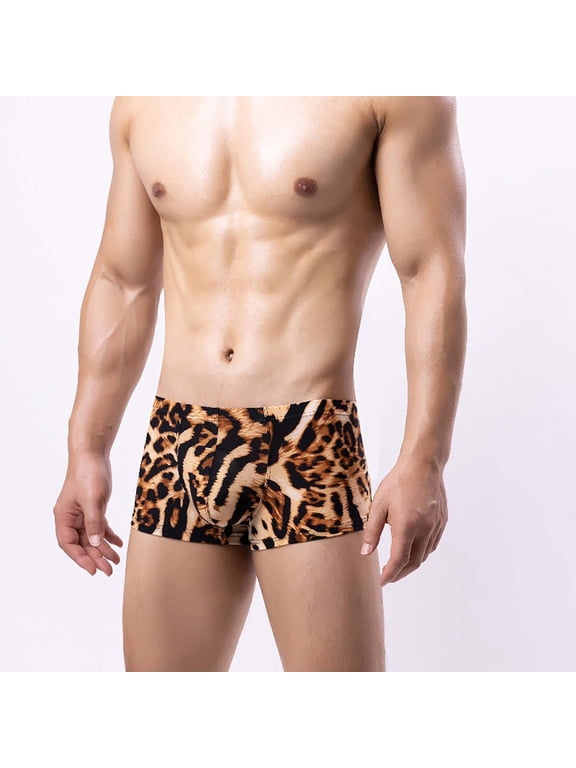 Mens Boxer Briefs Leopard Print Underwear Low Rise Soft Breathable Stretch Pouch Panties Trunks Underpants Lingerie Clubwear