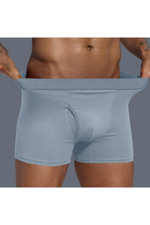 Men's Open Fly Boxer Briefs Total Support Pouch Cotton Stretch Boxers Underwear Soft Breathable Covered Waistband Trunks