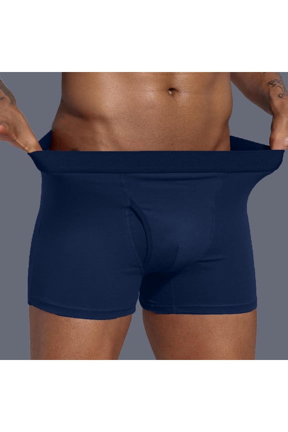 Men's Open Fly Boxer Briefs Total Support Pouch Cotton Stretch Boxers Underwear Soft Breathable Covered Waistband Trunks