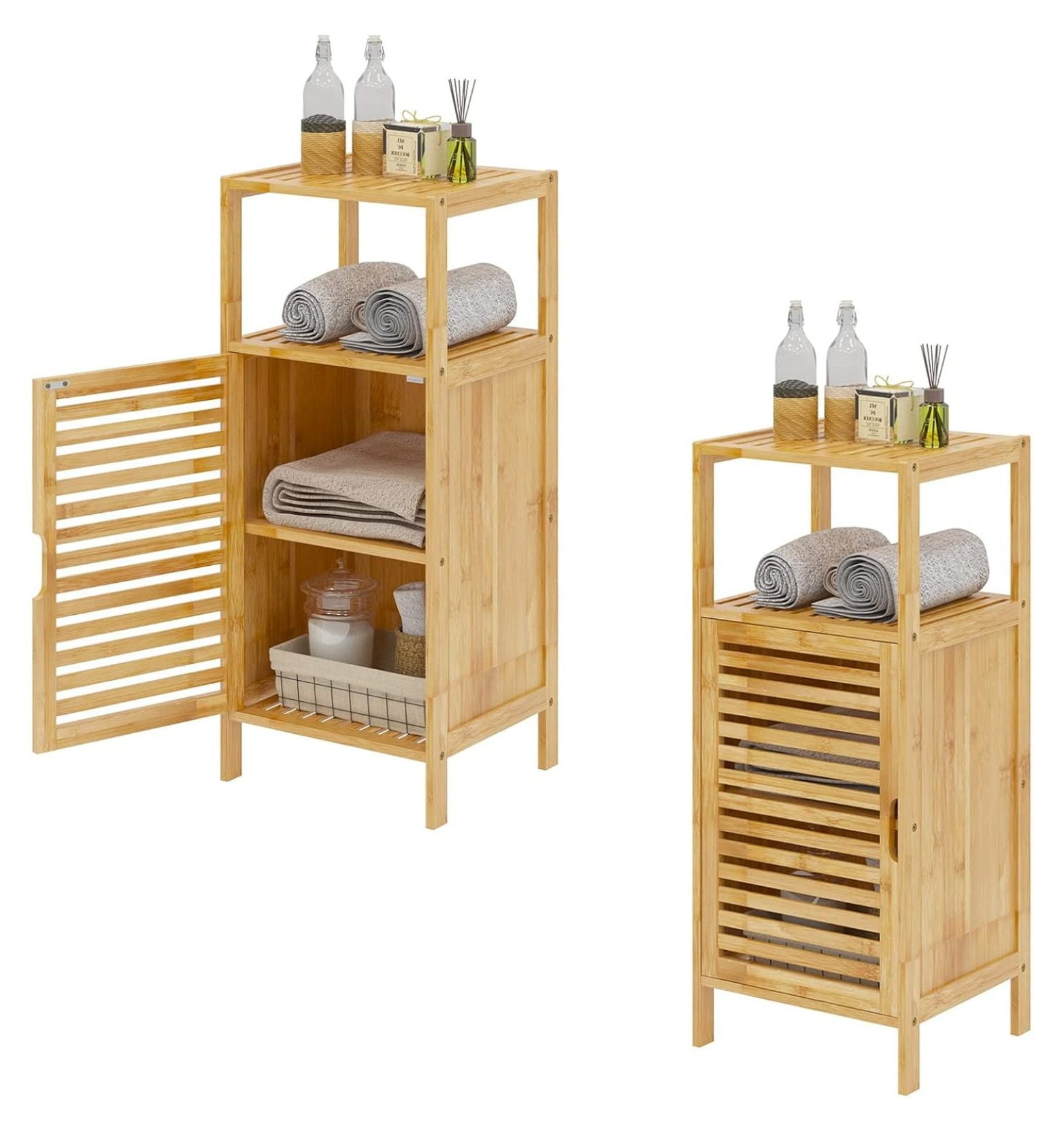 Natural Bamboo Freestanding Bathroom Storage Cabinet with Door