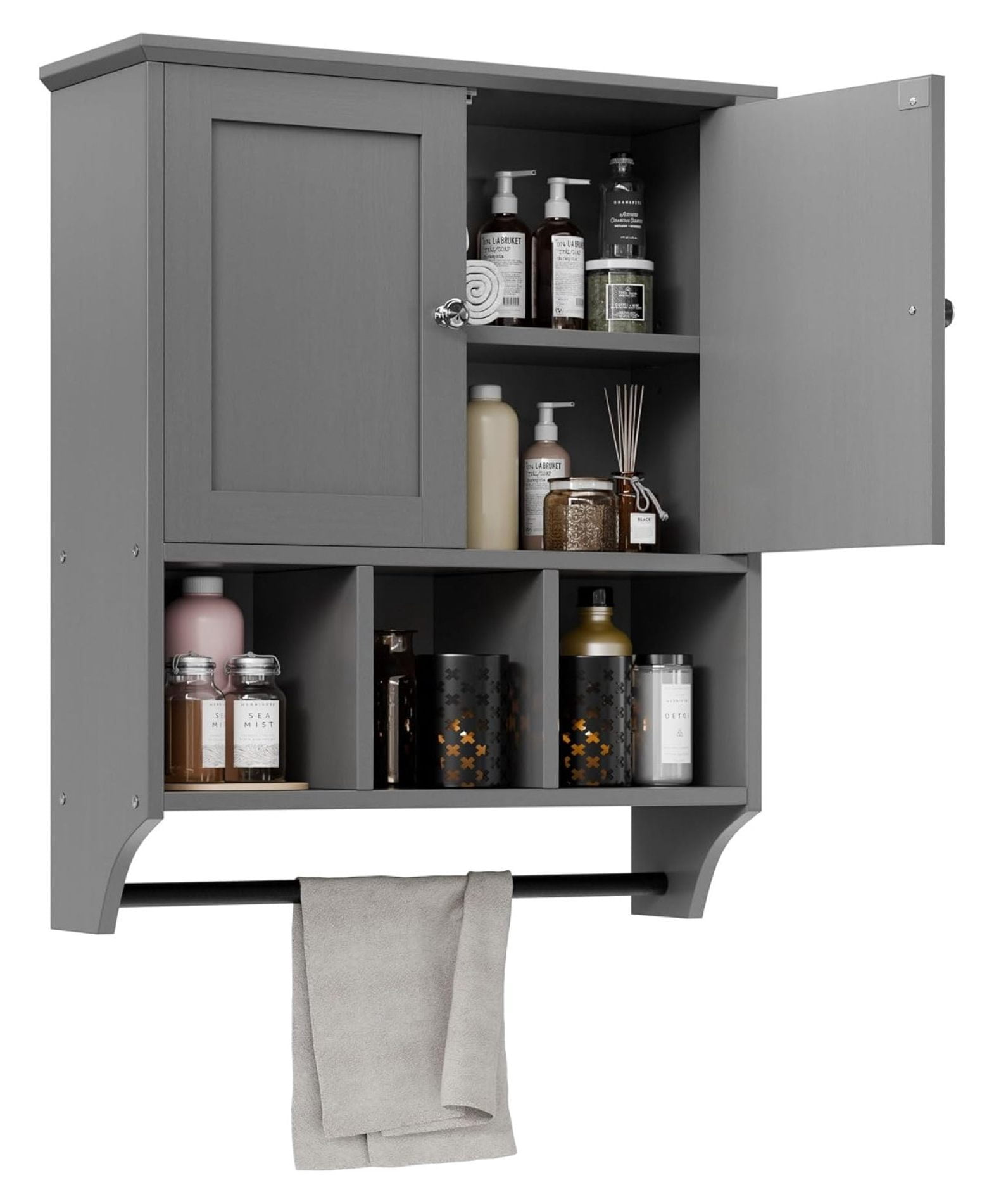 CLkPde Bathroom Wall Cabinet with Towels Bar, Medicine Cabinet with 2 ...
