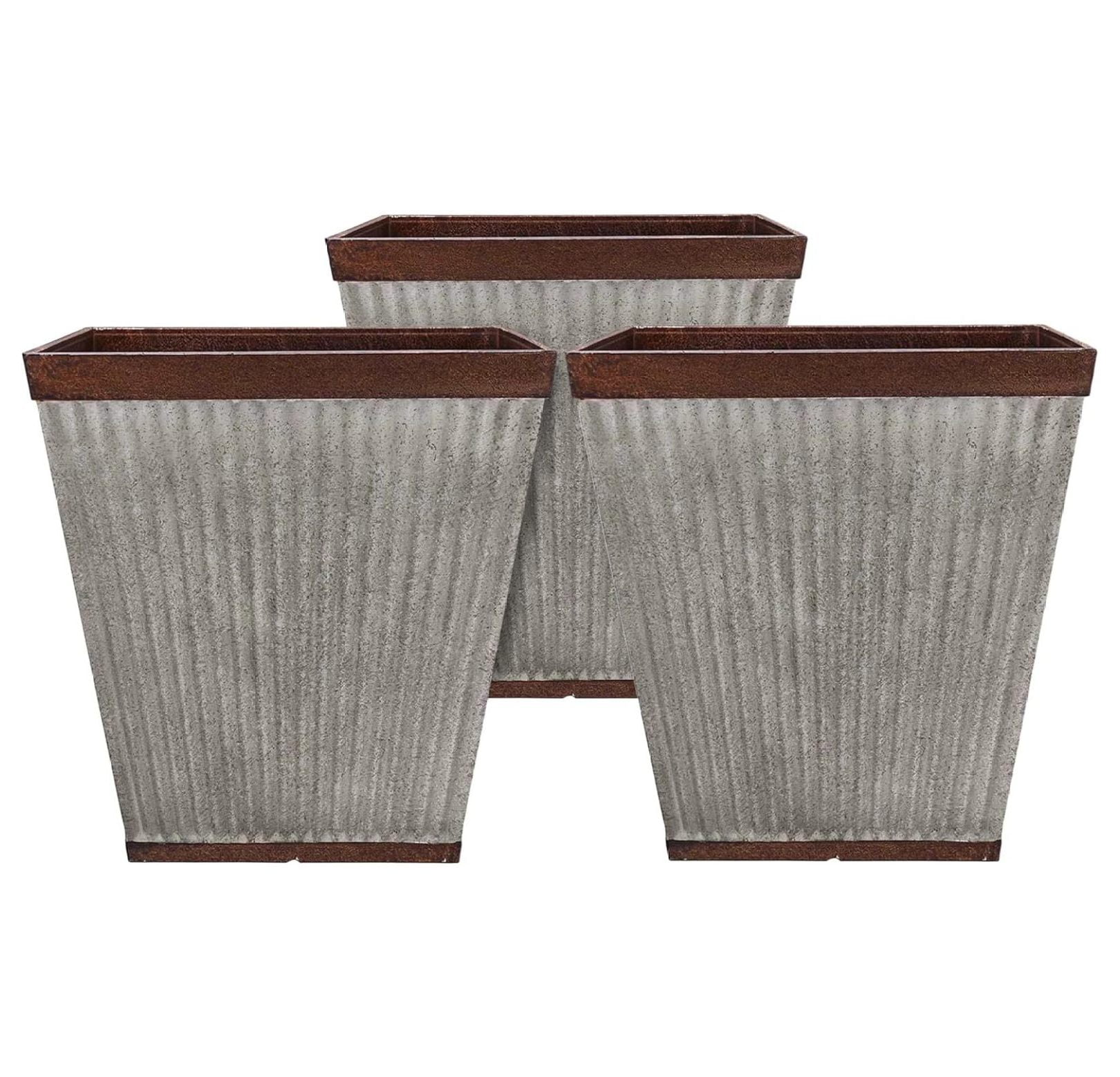 Rustic Galvanized Resin 16" Square Garden Planter, Weathered Finish
