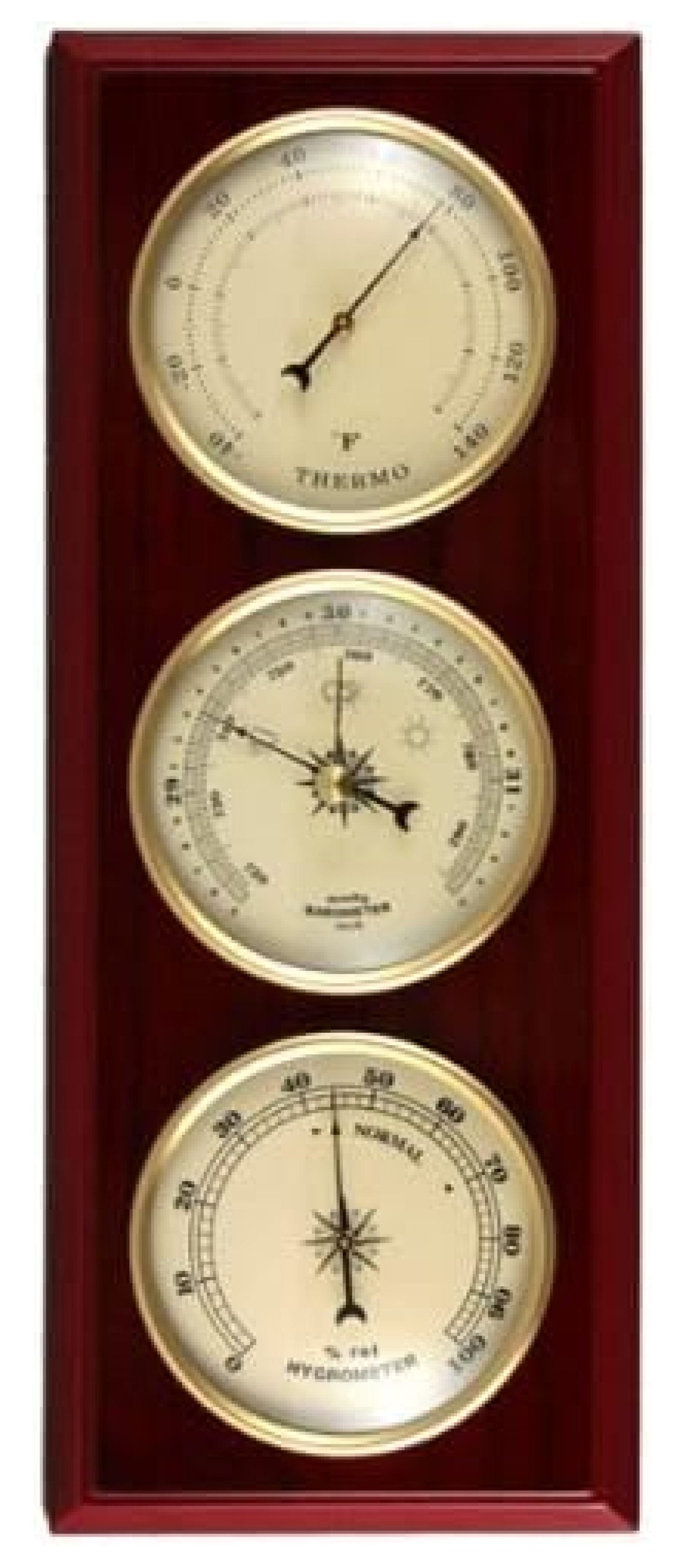 Cherry Finish Traditional Weather Station with Thermometer, Barometer, Hygrometer