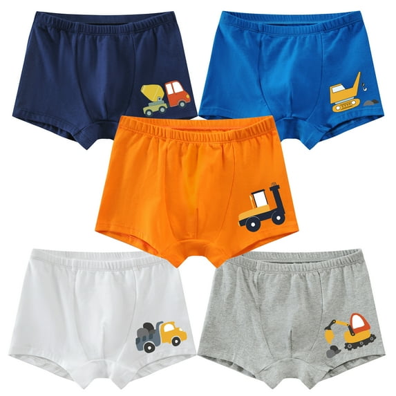 POPTEM Boys Underwear Car Printed Boxer Briefs Soft Cotton 5-Pack 8T