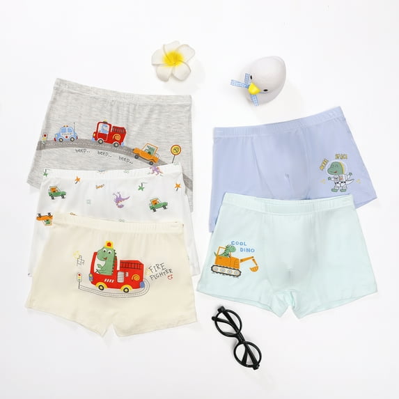 POPTEM Boys Underwear Soft Cotton Boxer Briefs Dinosaur Graphics 5-Pack 6T