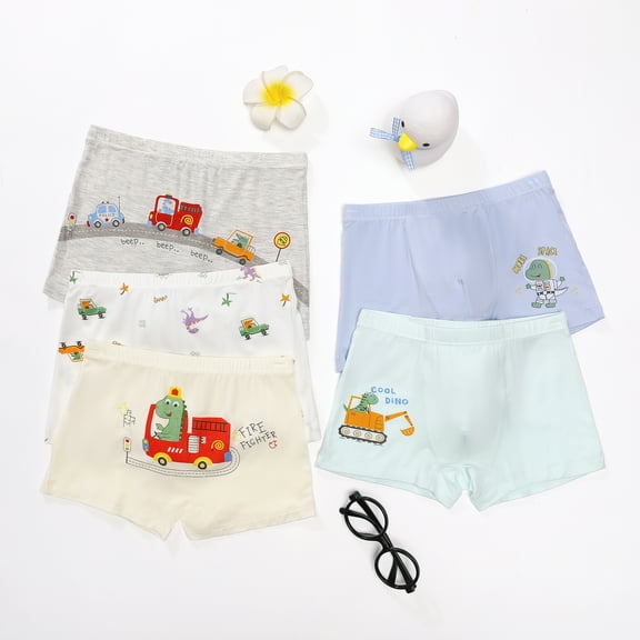 POPTEM Boys Underwear Soft Cotton Boxer Briefs Dinosaur Graphics 5-Pack 7T