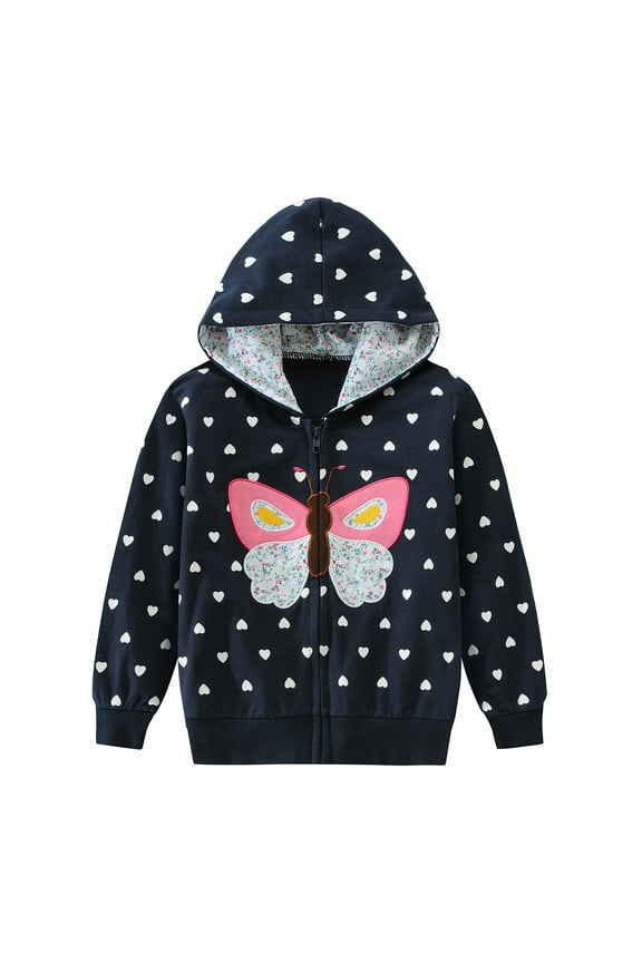 Girls Zip Up Hoodies Butterfly Graphic Hooded Sweatshirts Casual Jacket Size 6