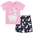thumbnail image 1 of DDSOL Girls Pajamas Alpaca Graphic Short Sleeves Pjs 2-Pieces Sleepwear Sets Pink 6T, 1 of 7