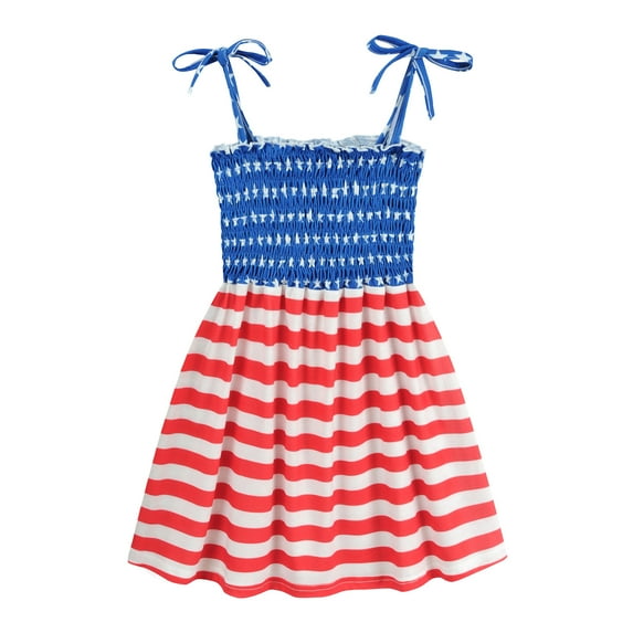 CM-Kid Little Girl Dresses 4th Of July American Flag Dress for Summer 6T