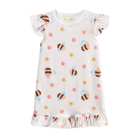 DDSOL Big Girls Bees Cartoon Nightgowns, Yellow 1-Pack