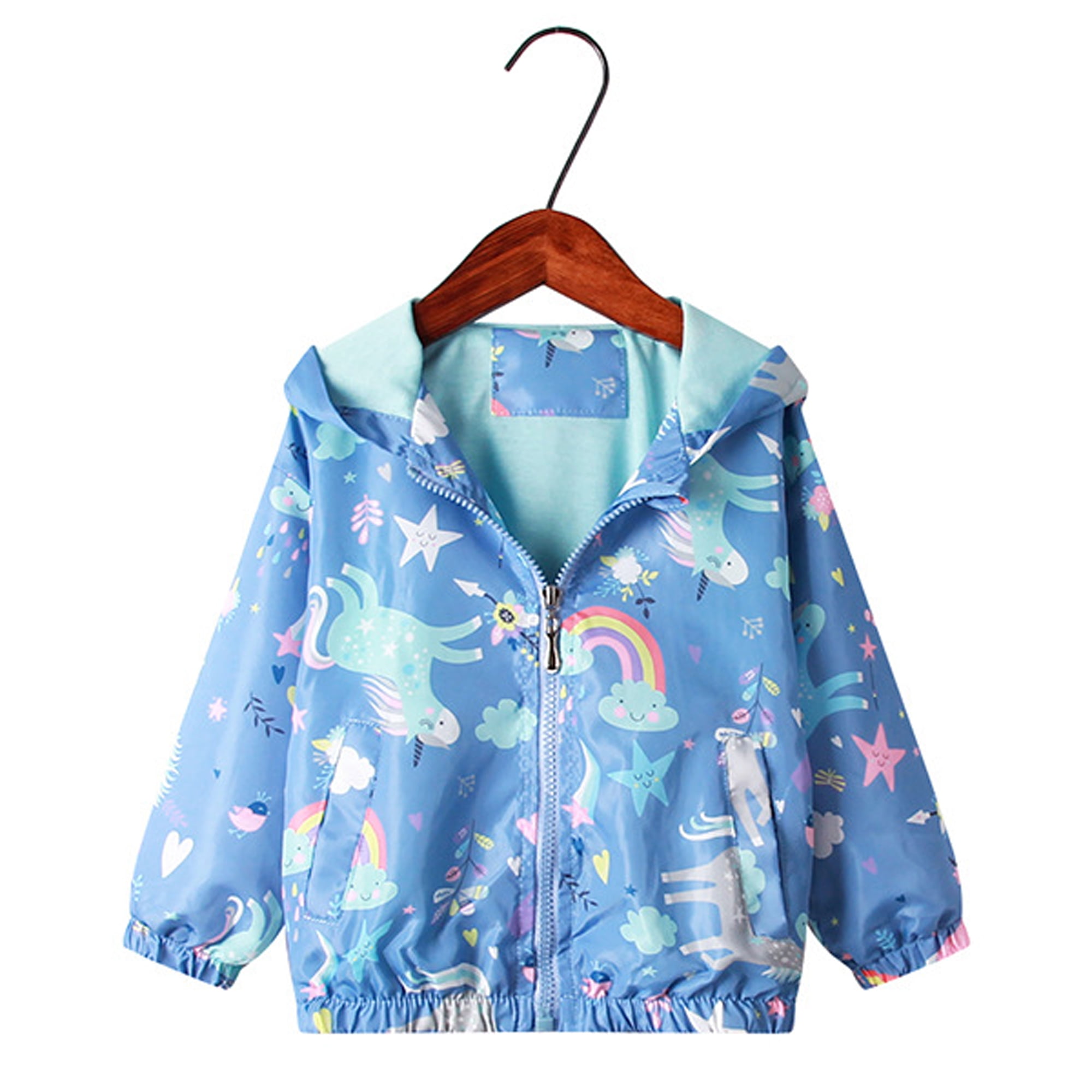 CM-Kid Little Girls Unicorn Windbreaker Hooded Zip Up Casual Jacket 6T ...