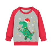 POPTEM Christmas Sweatshirts for Toddler Boys Dinosaur Long Sleeve Shirt Casual Tops Tee 2t