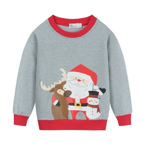 POPTEM Toddler Boys Christmas Santa Sweatshirts Crewneck Long Sleeve Pullover Casual Kids Cotton Tops 4T